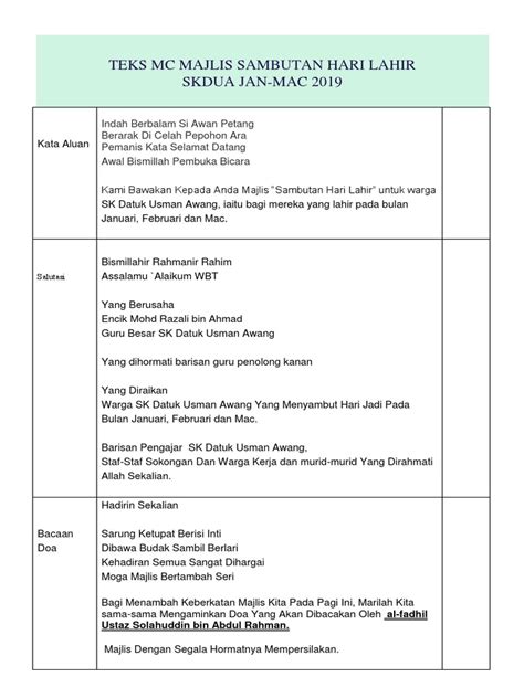 teks mc majlis sambutan hari lahir