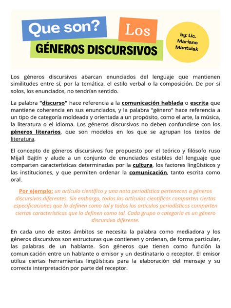 Definición y características de géneros discursivos | PDF ...