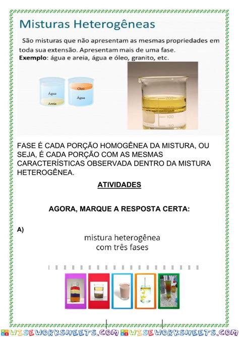 Atividades Sobre Misturas Homogêneas E Heterogêneas 4o Ano