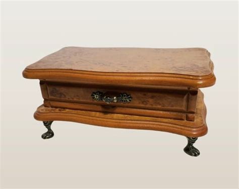 Wooden Jewelry Box With Brass Feet Burled Wood Etsy