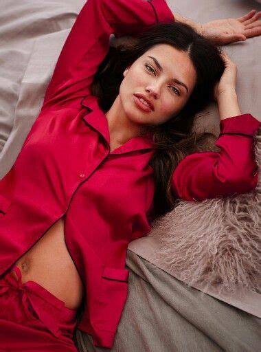 Adriana Lima In Red Pajamas Showing Her Stomach And Navelbelly Button Adriana Lima Adriana