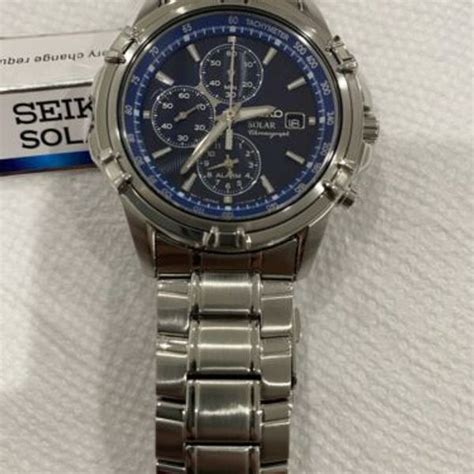 seiko solar chronograph blue dial mens   aj watchcharts