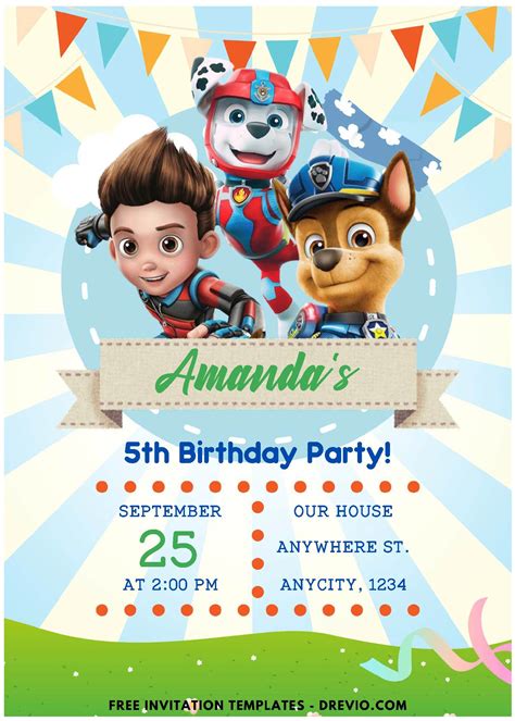 invitation cute mighty paw patrol birthday invitation
