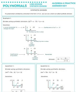 Practice Worksheet Synthetic Division Answer Key