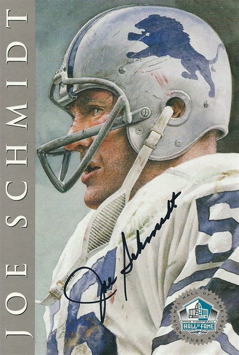 Autographed Joe Schmidt Detroit Lions Ron Mix Hall Of Fame Card With