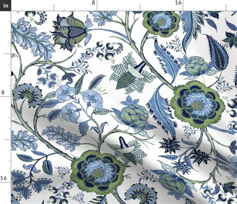 Chintz Cornflower Blue And Green Large Fabric Spoonflower