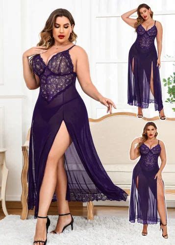 Polyester Plus Size Women Sexy Nightdress Maxi Lingerie Lace Babydoll Purple At Rs 165 Piece In