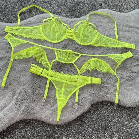 This Colour Yellow Piece Lingerie Set Perfect Depop