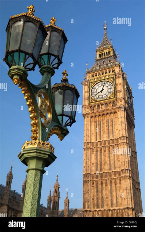 Westminster Bridge Lantern And Big Ben Stock Photo Alamy