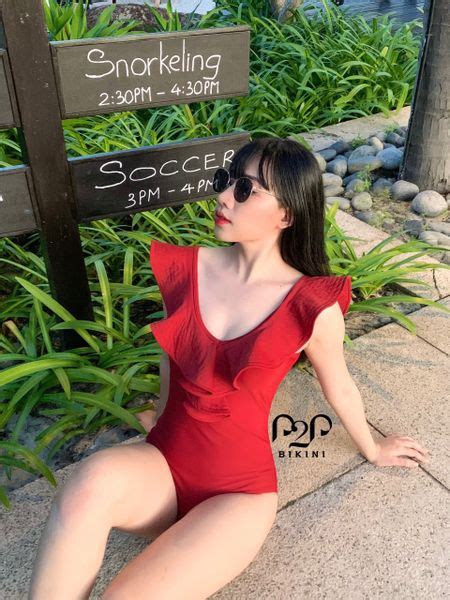 Monokini basic phối bèo màu đỏ P P Bikini Thương hiệu đồ bơi nữ đồ bơi nam hàng đầu Việt Nam