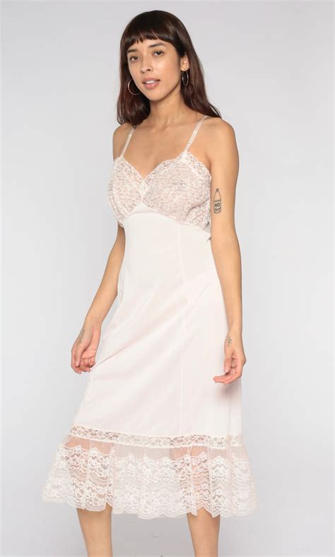 Baby Pink Slip Dress S Lingerie Nightgown Lace Midi Nightie Etsy