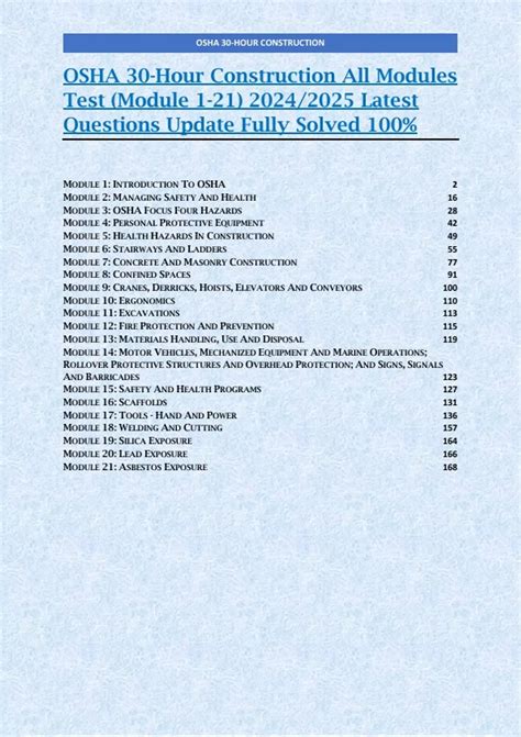 OSHA 30-Hour Construction All Modules Test (Module 1-21) 2024/2025 ...
