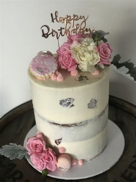 Semi Nude Birthday Cake With White Chocolate And Raspberry Ganache