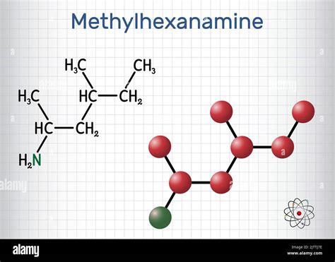 Methylhexanamine, methylhexamine, dimethylamylamine, DMAA molecule. It ...
