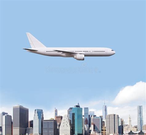 Airplane Flying Over City Stock Image Image Of Smog