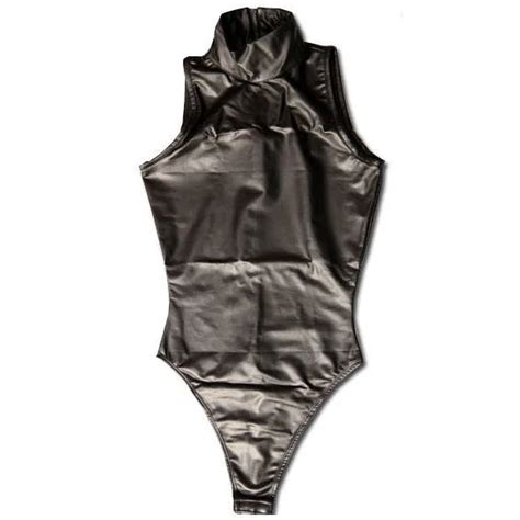 Faux Latex PU Leather Catsuit High Elastic Bikini One Piece Swimwear Oil Glossy Sexy Bodysuit