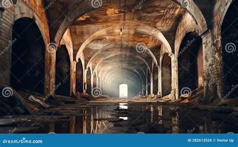 Underground Vaulted Tunnel Historic and Floode. Generative AI. Stock ...