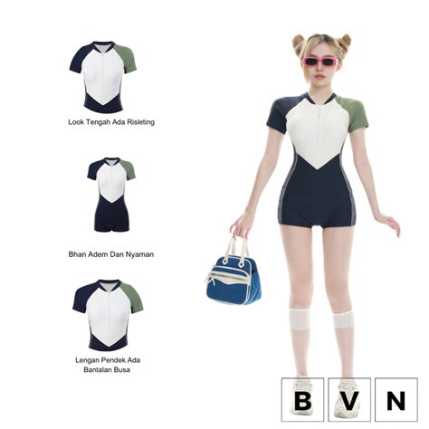 Jual Bvn Swimsuit Swimwear Baju Renang Wanita Bikini Puff Sleeves One Piece Korean Shopee