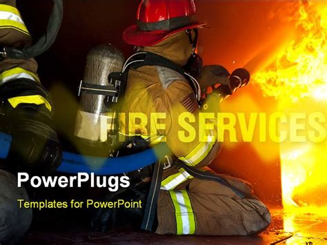 Firefighters attack a fire in a training prop. PowerPoint Template ...