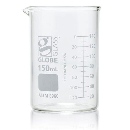 Globe Scientific Beaker Globe Glass 150mL Low Form Griffin Style