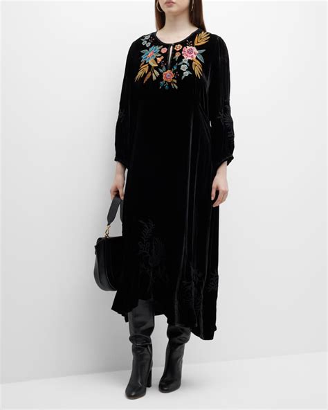 Johnny Was Plus Size Bianca Embroidered Velvet Dress Neiman Marcus