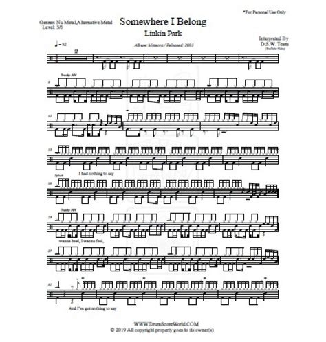 Somewhere I Belong Linkin Park Drum Sheet Music Drumsetsheetmusic