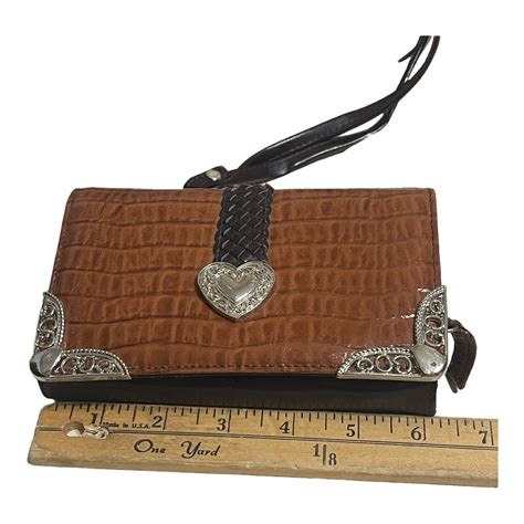 Brown Vinyl Western Style Crossover Wallet Purse Brow Gem