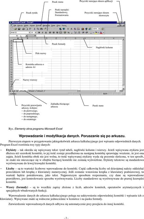 ARKUSZ KALKULACYJNY MS EXCEL Elementy Okna Arkusza Kalkulacyjnego