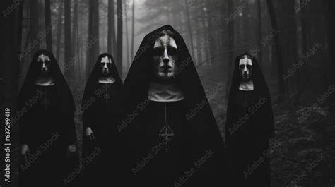 Satanist Nun Cult Meeting In The Forest Dark Mysterious Coven