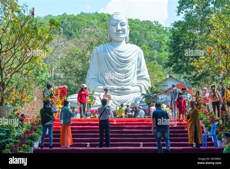 Statue Buddha Meditating In Front Of Phat Quang Pagoda Moring This Is