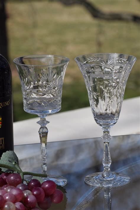 4 Vintage Etched Wine Glasses Set Of 4 Mis Matched Etched Wine Glasses