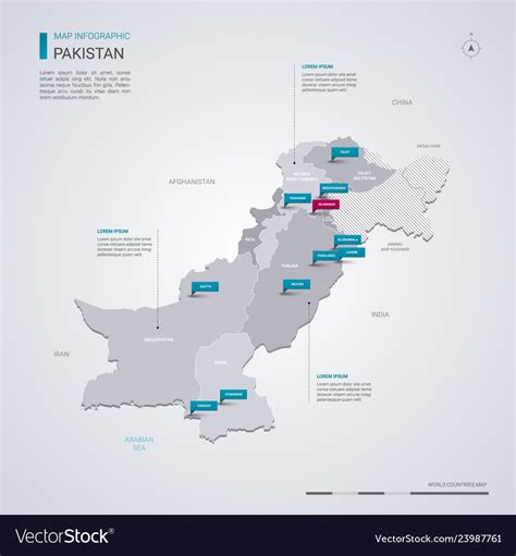 Pakistan Map With Infographic Elements Pointer Vector Image