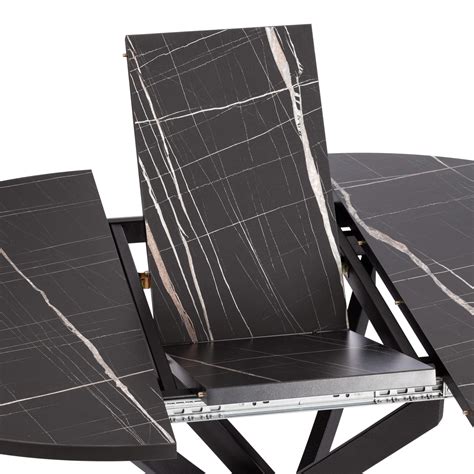 Стол MANZANA ЛДСП/HPL/металл, 100х100+30х75 см, Мрамор чёрный/чёрный ...