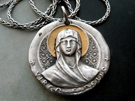 Virgin Mary Necklace Antique French Silver Virgin Mary Medal Virgo