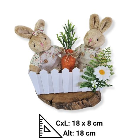Enfeite de Mesa Páscoa Casal Coelhinhos Nude Elo