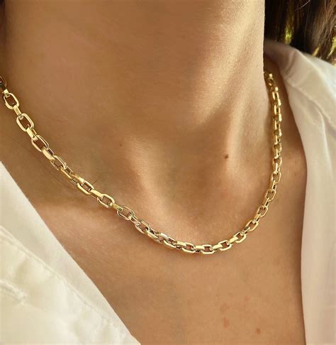 Real 14K Gold Hermes Chain Necklace 4mm Round Rolo Link Chain Etsy