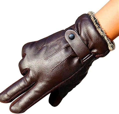 Gants En Peau De Mouton En Fourrure De Cuir Hommes Hiver Automne Chaud