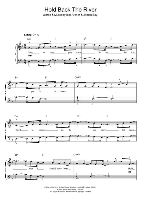 Hold Back The River By James Bay Sheet Music For Piano Vocal Guitar