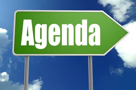 Premium Photo Agenda Word With Green Road Sign