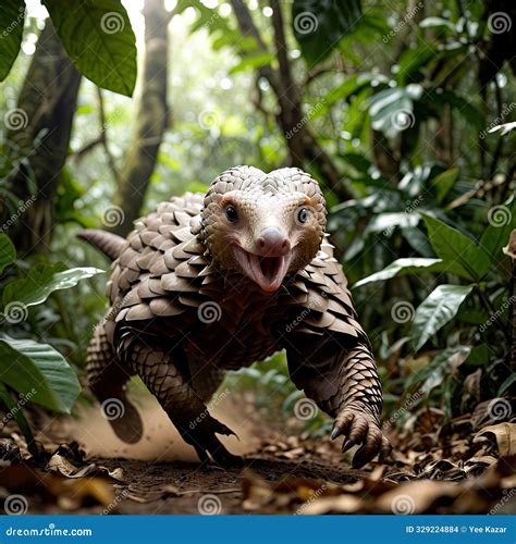 Pangolin Running through Jungle. Stock Illustration - Illustration of