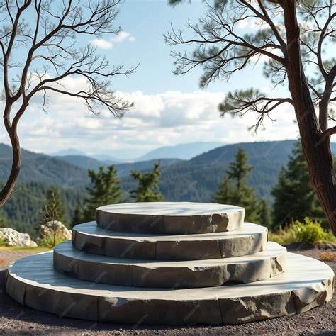 stone platform overlooking mountains premium ai generated image