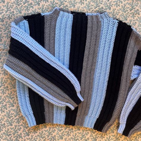 ss vintage blue striped chunky knit sweater etsy