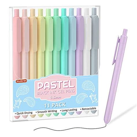 Retractable Pastel Gel Ink Pens, Shuttle Art 11 Pack Black Ink Pens, Cute Pens 0.5mm Fine Point ...