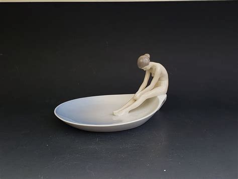 Mid Century BING GRONDAHL Meditation Nude Lady Ceramic Figurine Tray Dish Tall Made In