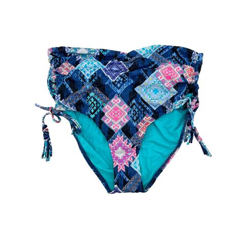 Sunseeker Womens Blue Multipattern Ruched Classic Bikini Bottom Size CanadaWide Liquidations
