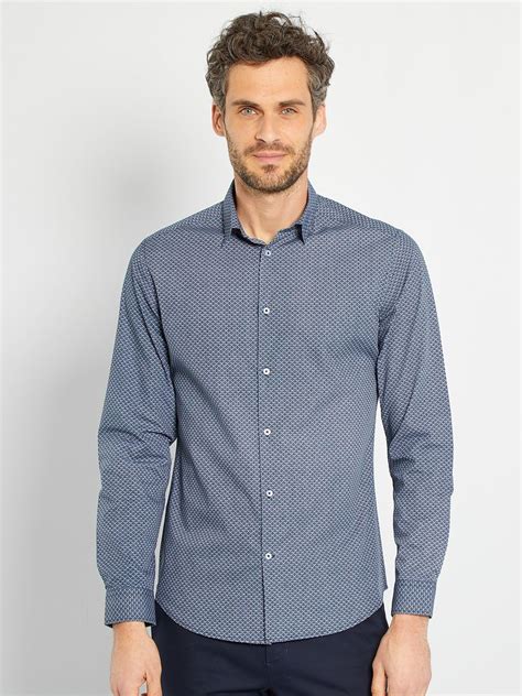 Camisa Fitted De Popelina De Lunares Azul Kiabi