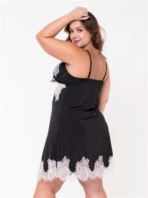 Camisola Sexy Plus De Alça Microfibra Renda Na Barra Kyra