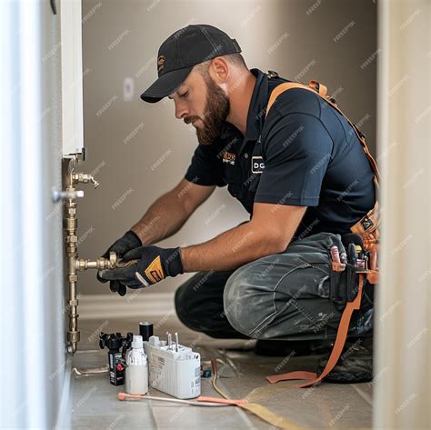 A plumber repairing a leaky pipe and installing new plumbing fixtures