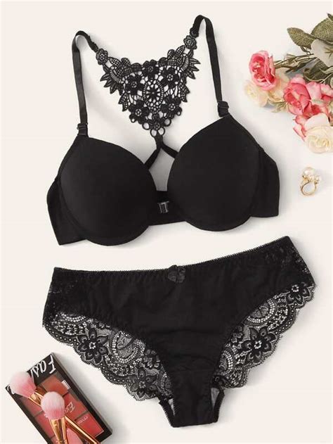 Contrast Lace Underwire Lingerie Set SHEIN USA