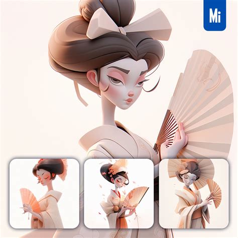 Midjourney Woman Geisha Fan Japanese 3d Cartoon Groprompt